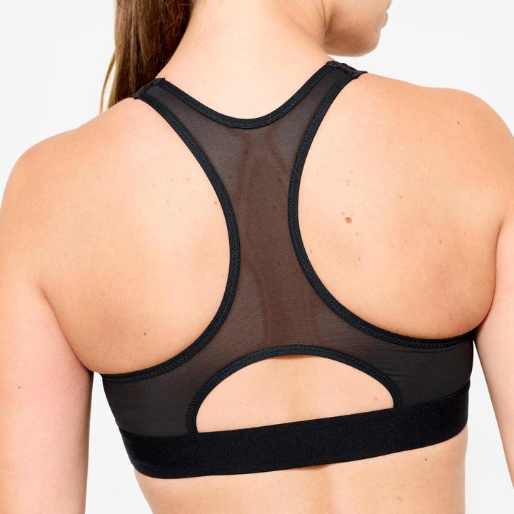 Produktbild Decathlon Sport-Bustier Damen Schwimmerrücken und Pads mittlerer Halt - schwarz/grau Leo (L)