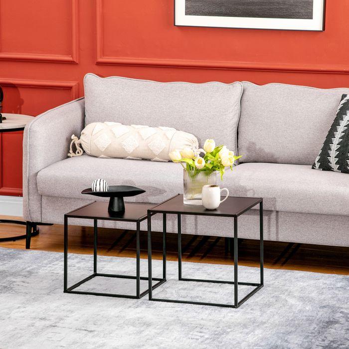 Actual product image Swisshandel24 Side table, coffee table, coffee table, set of 2, modern design, steel frame, black, 40x40x40cm