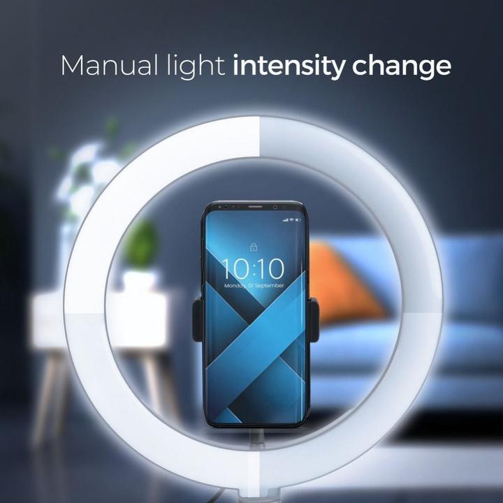Produktbild Techonic Smart device OEM LED Ring Stream RGB Lampe 12" FULL COLOR mit Halterung für Handy + Stativ schwarz