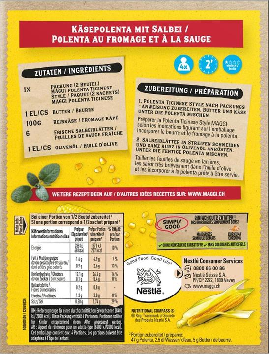 Valori nutrizionali e ingredienti Maggi Polenta Ticinese 188 g (220 g)