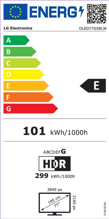 Label énergétique LG OLED77G58LW (77", OLED, 4K, 2025)