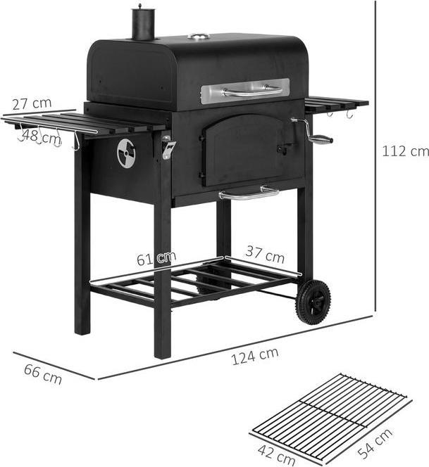 Image du produit Swisshandel24 Barbecue au charbon de bois BBQ Barbecue de jardin avec couvercle, étagères, fumoir, plaque (54 cm)