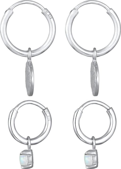 Image du produit Elli Boucles d'oreilles créoles plaquettes opale pierre précieuse set de 2 pièces 925 argent (Opale Synthétique, Argent sterling 925)
