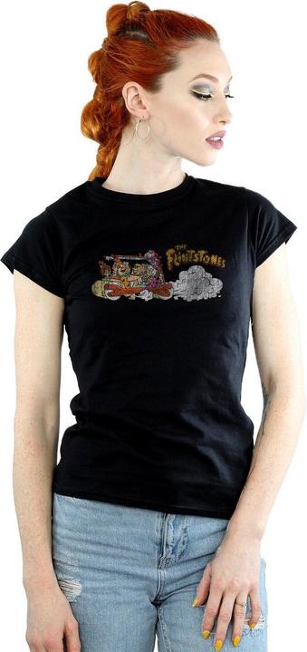 Actual product image The Flintstones Womens/Ladies Family Car Distressed Cotton T-Shirt (M)