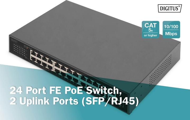 Image du produit Digitus Commutateur 24 ports PoE FE, 2 ports uplink (SFP / RJ45) (24 Ports)