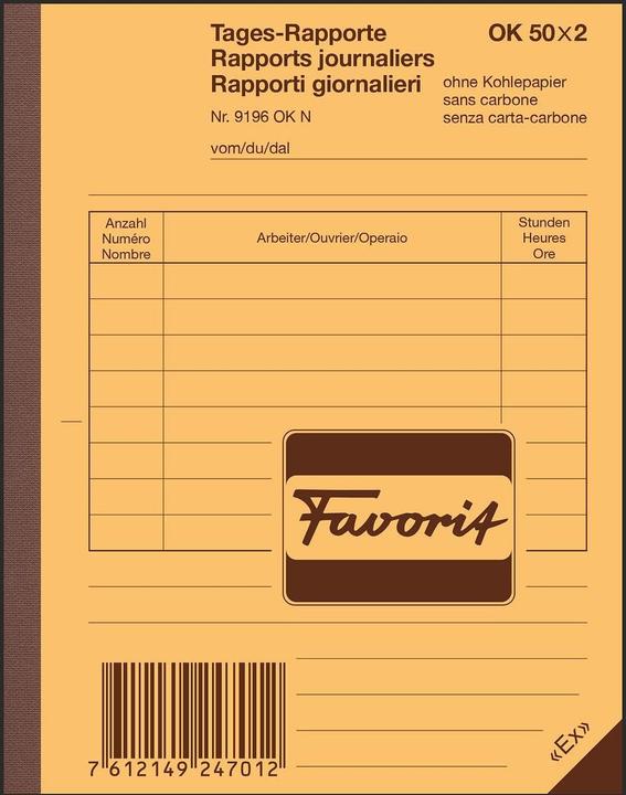Produktbild Favorit Durchschreibebuch Tages-Rapporte mit Selbstdurchschreibepapier (100 x)