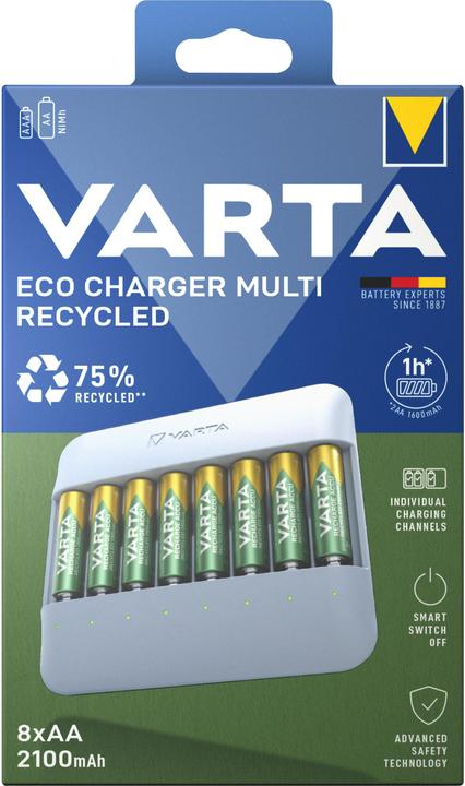 Immagine prodotto Varta Eco Charger Multi (1 pz., HR6, AA, AAA, 1600 mAh, Batteria + Caricabatterie)