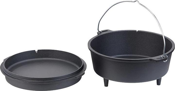 Produktbild Rosenstein & Söhne Dutch Oven aus Gusseisen mit Standfüssen, 2in1-Deckel & -Pfanne, 6 l