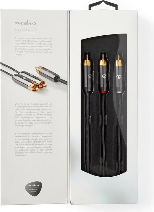 Immagine prodotto Nedis Cavo subwoofer | RCA | 2x Spina RCA | Placcato oro | 3,00 m | Rotondo | 4,5 mm | Grigio / Gun Metal (3 m)