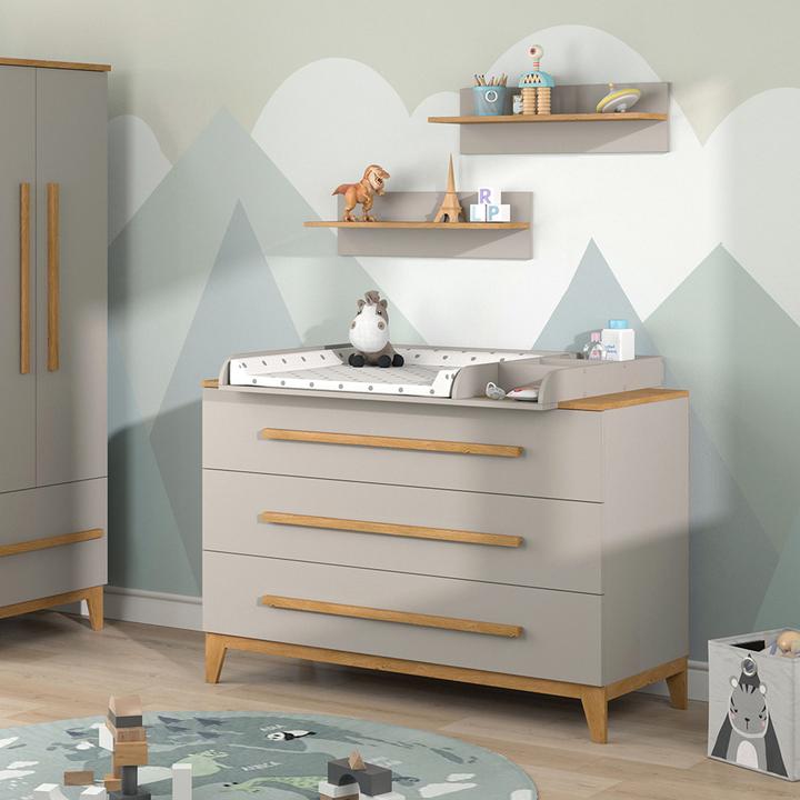 Produktbild VitaliSpa Wickelkommode Malia, Cashmere-Eiche, 133 x 98 cm XL mit 3 Schubladen