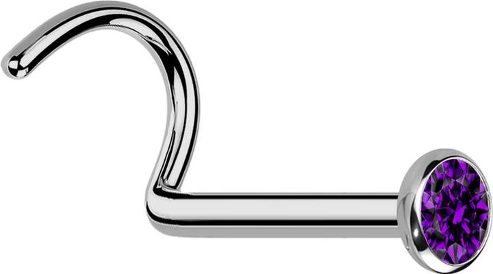 Produktbild Star Piercing Nasenstecker gebogen silber mit flacher Halbkugel Kristall violett (ohne Messing, Titan G23)