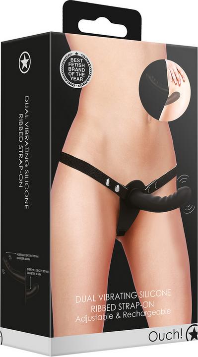 Image du produit Ouch! Dual Vibrating Silicone Ribbed Strap-On Adjustable