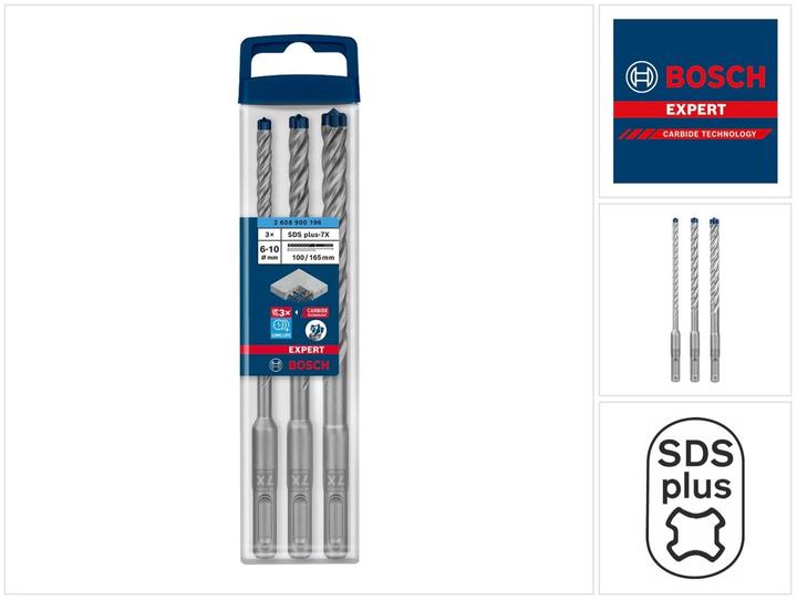 Actual product image Bosch Professional Zubehör Expert SDS plus-7X hammer drill bit set, 6/8/10 mm, 3 pcs. (10.0 mm, 6.0 mm, Ø 8.0 mm)