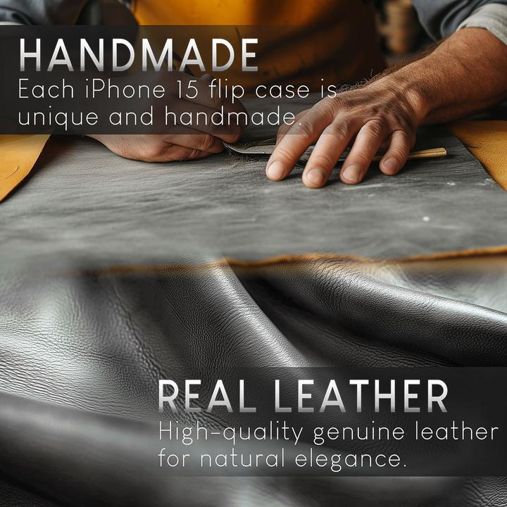 Productafbeelding Nalia Echt lederen flip-case hoes met magnetische sluiting (Apple iPhone 15 Pro Max)