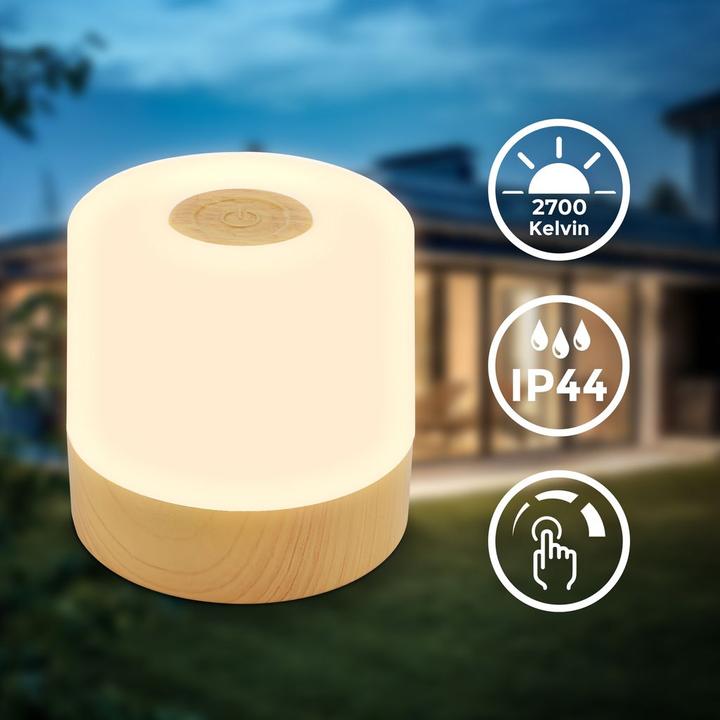 Image du produit B.K.Licht Akku LED lampe de table, couleur bois, 1xLED/2W (150 lm)