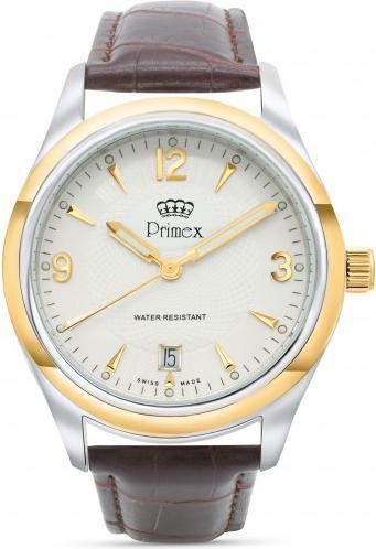 Primex Montre Swiss Made - Bracelet Cuir Brun - Cadran Bicolore Blanc - Etanche 50 M (Analoguhr, 25 mm)