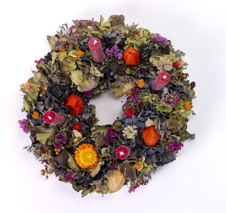 Produktbild VEG and the City Adventskranz Trockenblumen Bunt ca. 35 cm - Kerzen Bordeaux (35 cm)