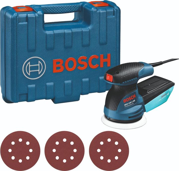 Produktbild Bosch Professional Exzenterschleifer GEX 125-1 AE, mit 3 x Schleifblatt C470, in Handwerkerkoffer (Exzenterschleifer, 250 W)
