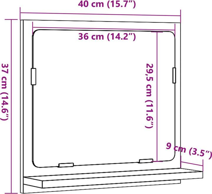 Image du produit VidaXL Badspiegel Wandspiegel Badezimmerspiegel Spiegel mit Ablage Sonoma-Eiche (40 x 37 cm)