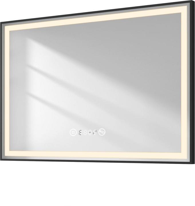 Produktbild Emke Badspiegel mit Beleuchtung 100*70cm,Beschlagfrei, Temperatur und Uhr Kaltweiss(6500K), Dimmbar (100 x 70 cm)