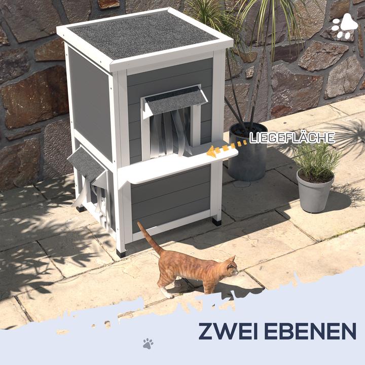 Actual product image PawHut Cat house with 2 levels and curtain (Cat)