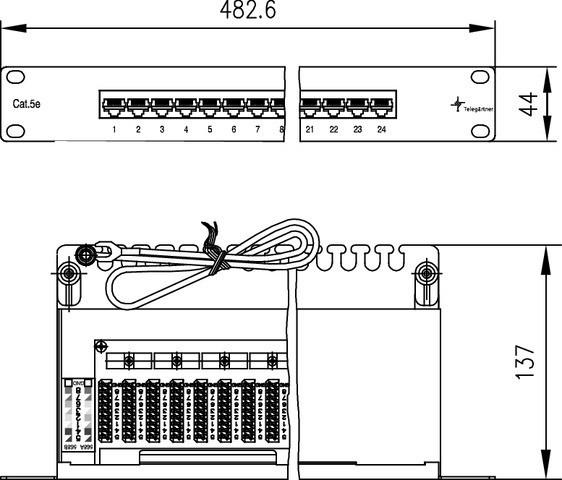 Produktbild Telegärtner TELEGAERTNER Patchpanel Cat5e 24Port RJ45 1HE 48,3cm 48,30cm (19") lichtgrau (26.11.0523)
