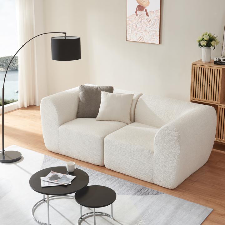 Produktbild En.Casa Modular Sofa 2-Sitzer Hurvas Bouclé Cremeweiss