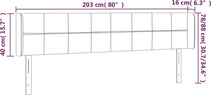 Produktbild VidaXL Kopfteil mit Ohren Dunkelgrau 203x16x78/88 cm Samt,Farbe (203 x 16 x 88 cm)