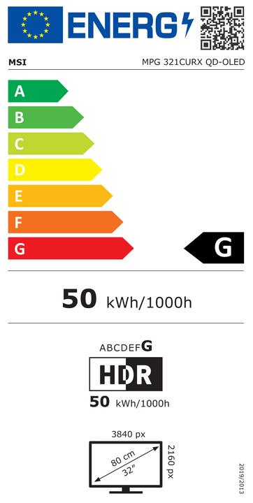 Label énergétique MSI MPG 321CURX QD-OLED (3840 x 2160 pixels, 31.50")