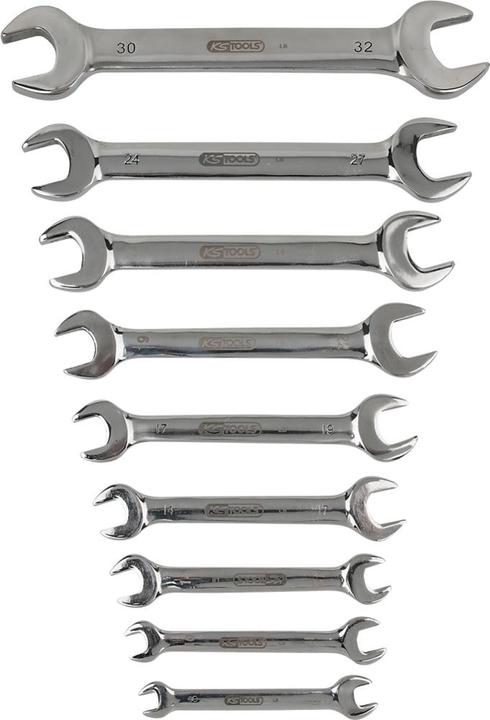Immagine prodotto KS Tools Set di chiavi aperte doppie in acciaio inossidabile, posizione della forcella 15°, 9 pezzi (30 mm)