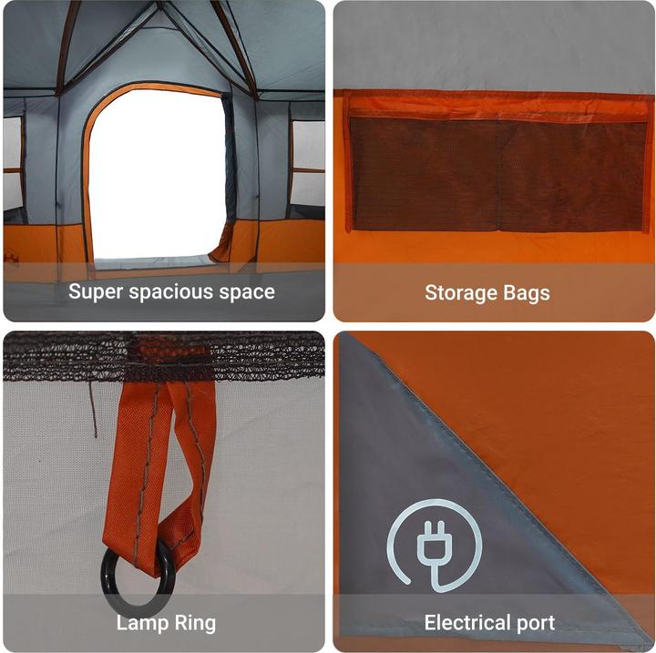 Image du produit VidaXL Tente de camping avec fenêtres Gris et orange 12 personnes étanche à l'eau (Tente igloo)