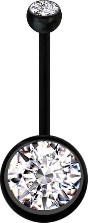 Actual product image Star Piercing Banane Schwangerschaft schwarz mit zwei Kugeln Kristall gross silber (Bioflex, without brass)