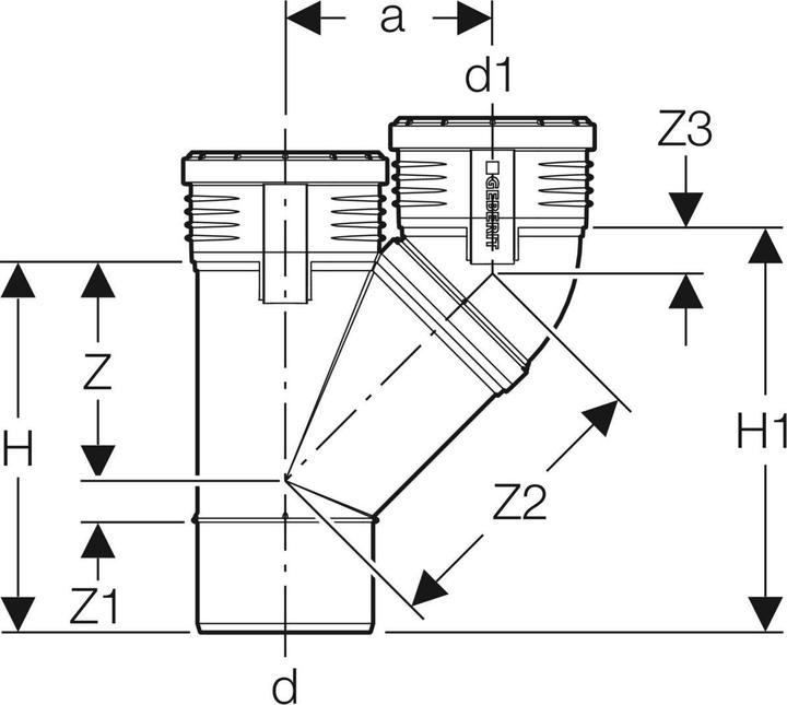 Produktbild Geberit Vertriebs GmbH Silent-PP Parallelabzweig 45Grad, mit Muffen DN90/90