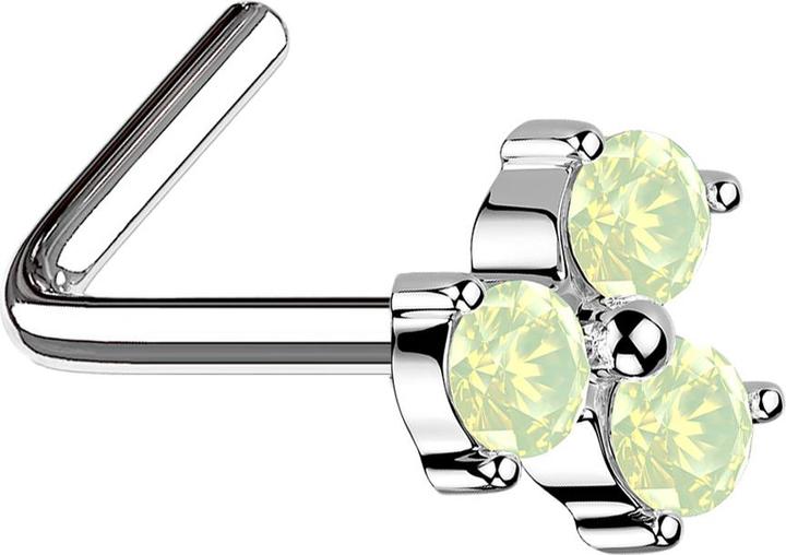 Image du produit Star Piercing Clou de nez coudé argenté trifolié fleur opalite verte (Laiton, Acier chirurgical 316L)