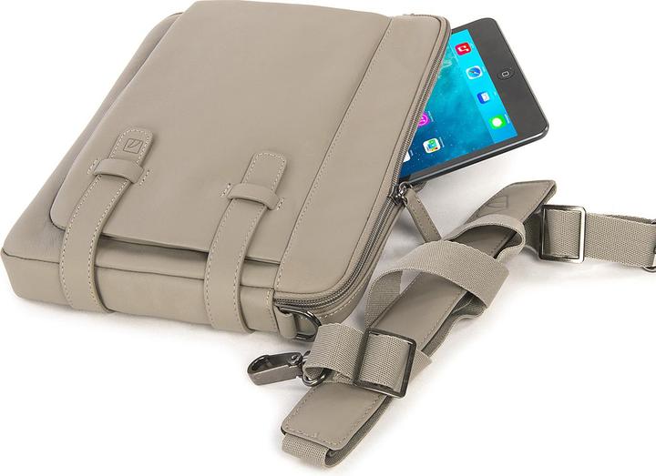 Produktbild Tucano Tema Cross-Body, Tablettasche aus Leder für iPad mini, Tablets bis 8 Zoll, hellgrau