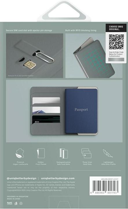 Image du produit Uniq Belmont RFID Blocking Passport Case - Green/Ivory