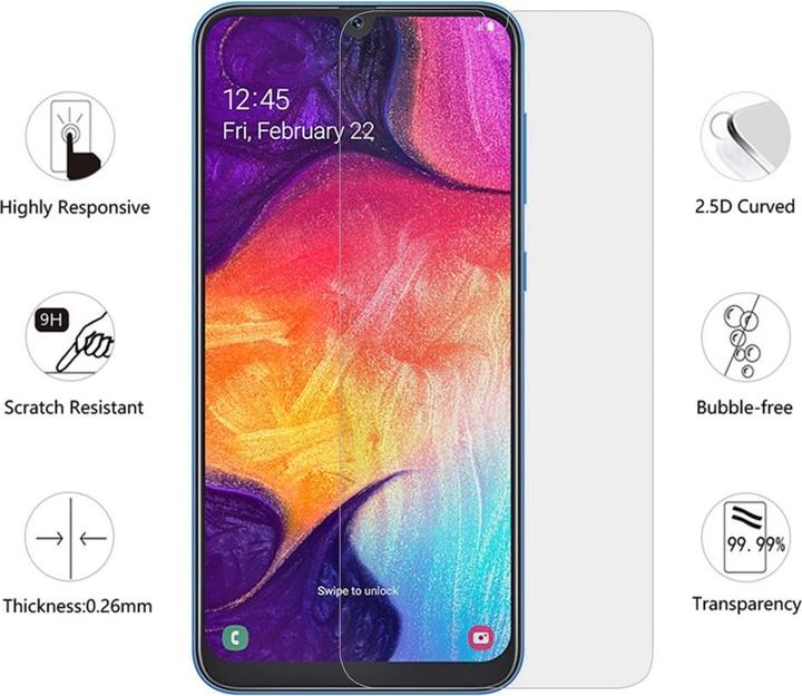 Actual product image Screenguard Samsung Galaxy A50 bulletproof glass protective film Case Friendly Design (1 Piece, Samsung Galaxy A50)