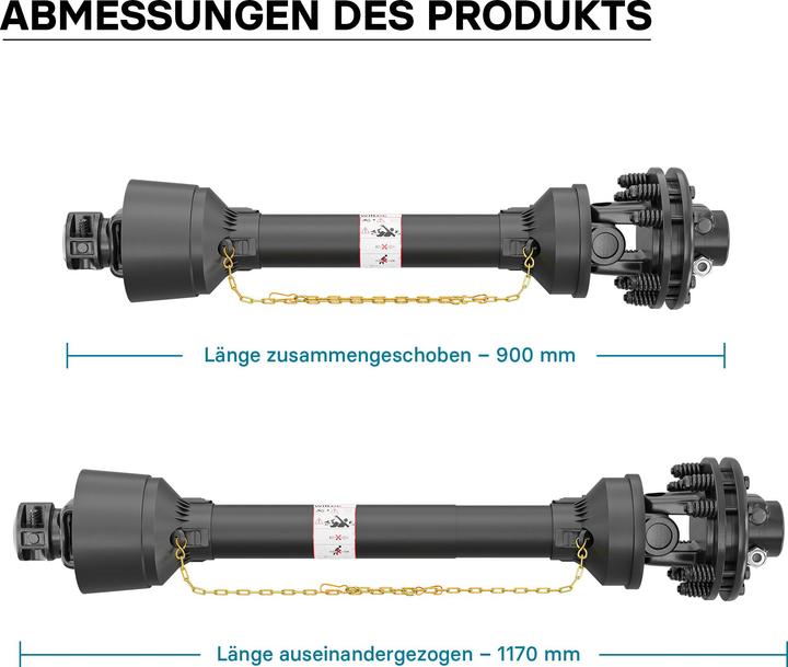 Actual product image Wiltec PTO Shaft T4 Drive Shaft 900-1170mm 460Nm 540rpm, 40kW (55hp), 2x 1 3/8" 6 Teeth Tractor Attach (Tractor accessories)