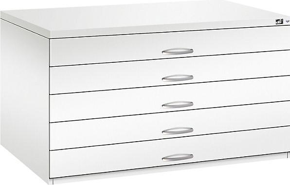 Produktbild C+P Zeichnungsschrank, DIN A0, 5 Schubladen, Höhe 760 mm, verkehrsweiss