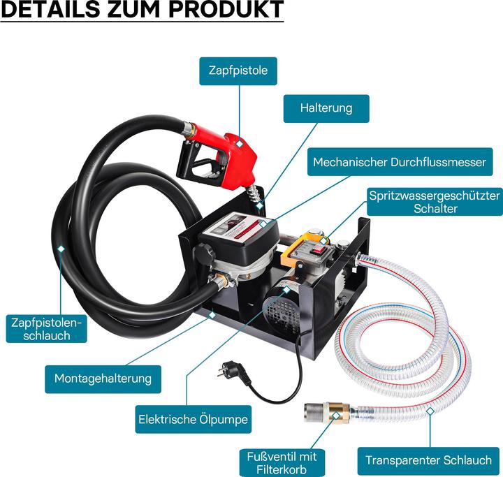 Produktbild Wiltec Heizöl- und Dieselpumpe 230V/550W 50l/min selbstansaugend Pumpe Pistole