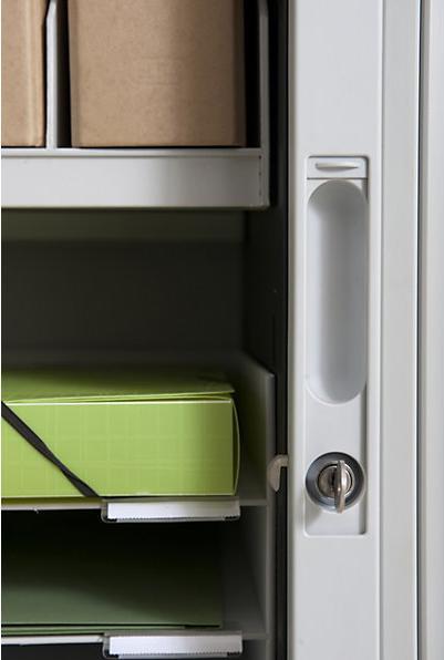 Actual product image Paperflow easyOffice® roller shutter cupboard, 4 shelves, height 2040 mm, grey / beech. (110 x 41.5 x 204 cm)