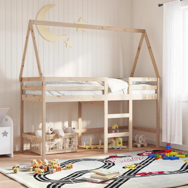 Actual product image VidaXL Loft bed with ladder roof bed children's bed play bed 90x190cm solid wood (90 x 190 cm)