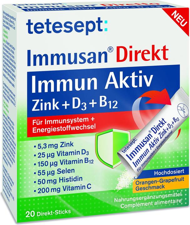 Produktbild Tetesept Immusan Direkt Immun Aktiv Zink+D3+B12 (20 Stück, Stift)