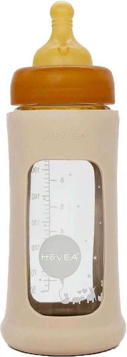 Hevea Babyfläschchen aus Glas m. Kautschukmantel / weiter Hals (250 ml) / Sand (250 ml)