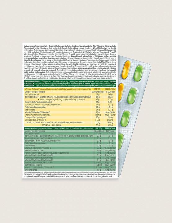 Valeurs nutritives et ingrédients Rausch Capsules vitalité aux herbes suisses (60 pièce(s), Capsules, 90 g)