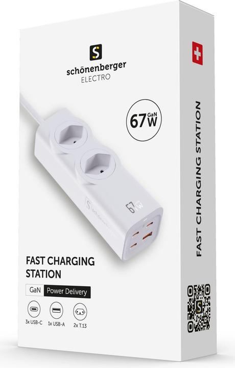 Image du produit Schönenberger Station de chargement rapide (2 x, Type 13, USB-C, USB-A, 2 m)
