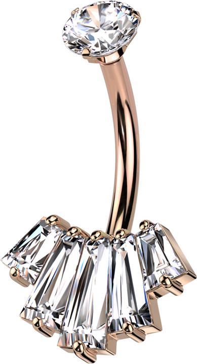 Produktbild Star Piercing Banane Innengewinde rosegold Kristall silber gefasst und fünf Baquette Kristalle silber (Messing, Chirurgenstahl 316L)