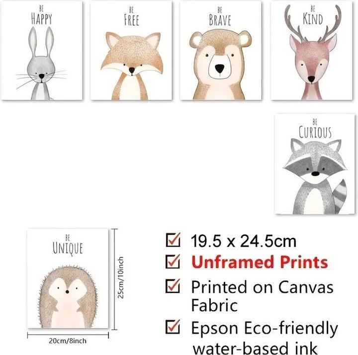 Immagine prodotto Cbx Poster Animali della foresta su tela senza cornice 6 pezzi