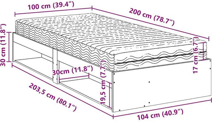 Produktbild VidaXL Tagesbett mit Matratze 100x200 cm Massivholz Kiefer Sofabett Schlafsofa (100 x 200 cm)