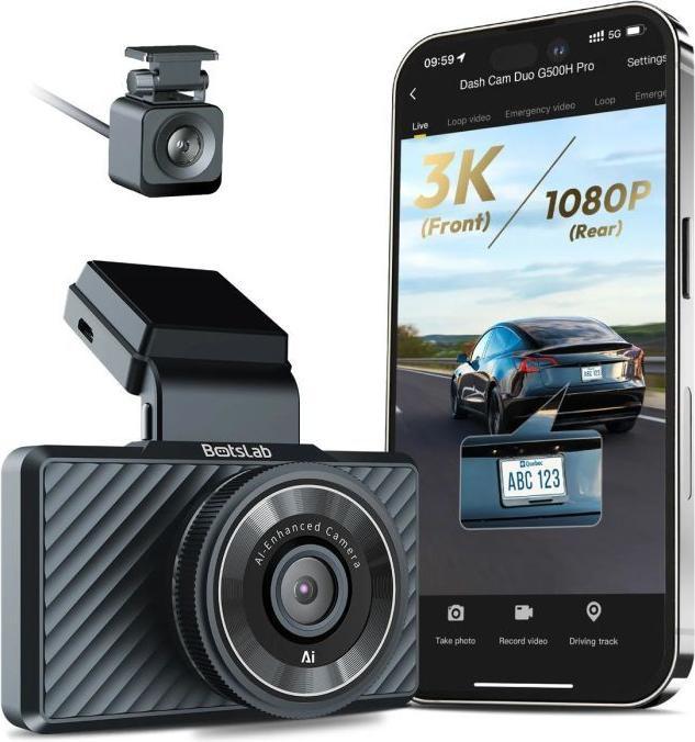 Actual product image Botslab Dash + Rear Camera G500H Pro, 3K, GPS, Wi-Fi, 3inch LCD, black (Built-in display, GPS receiver, Wi-Fi, Full HD)